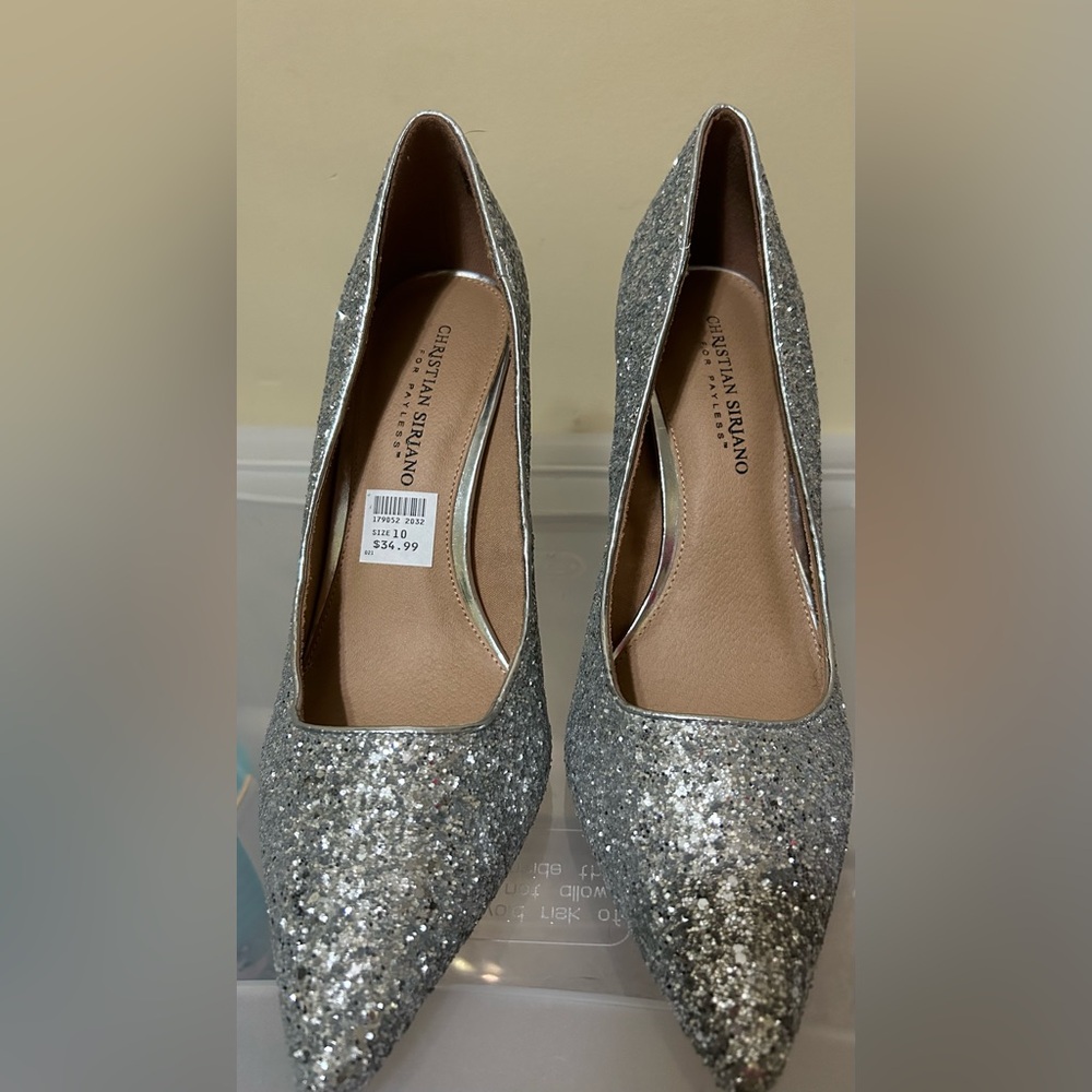 Christian Siriano silver sequin heels size 10